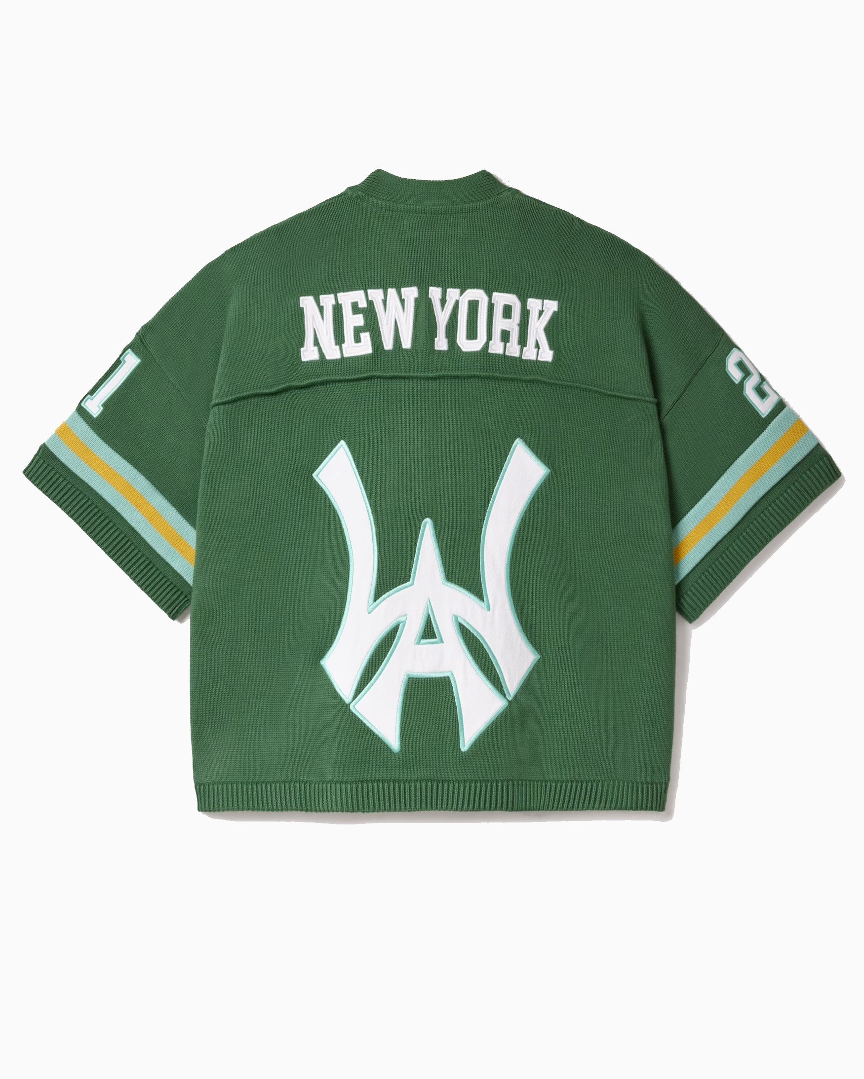 Sage Green Football jersey with 'New York' and logo on a white background