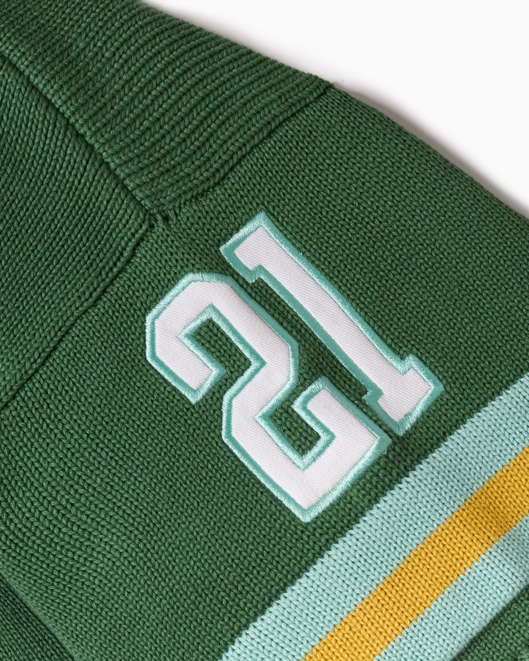 Sage Green Football jersey with number 21 on a white background