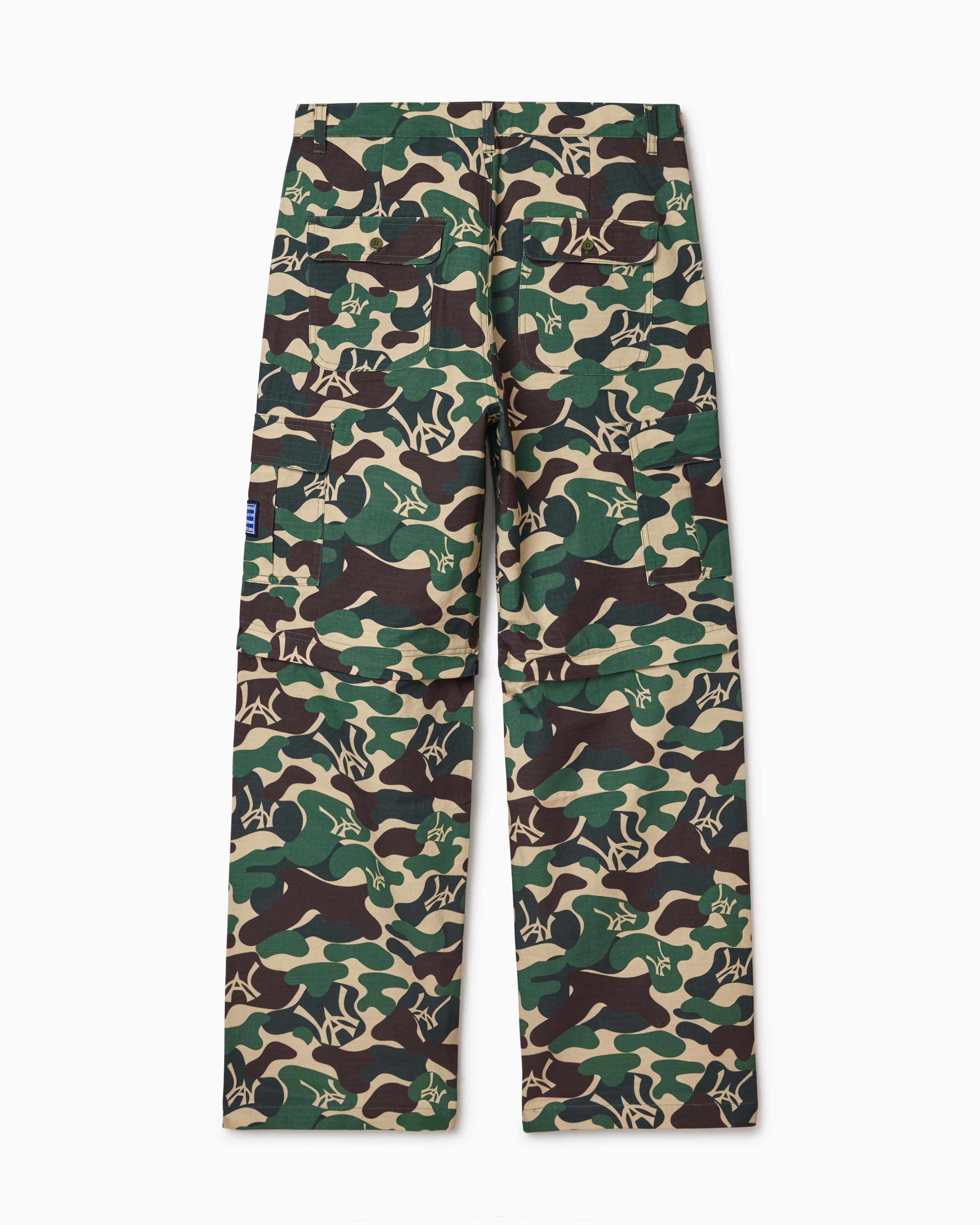 Camouflage-patterned pants on a white background