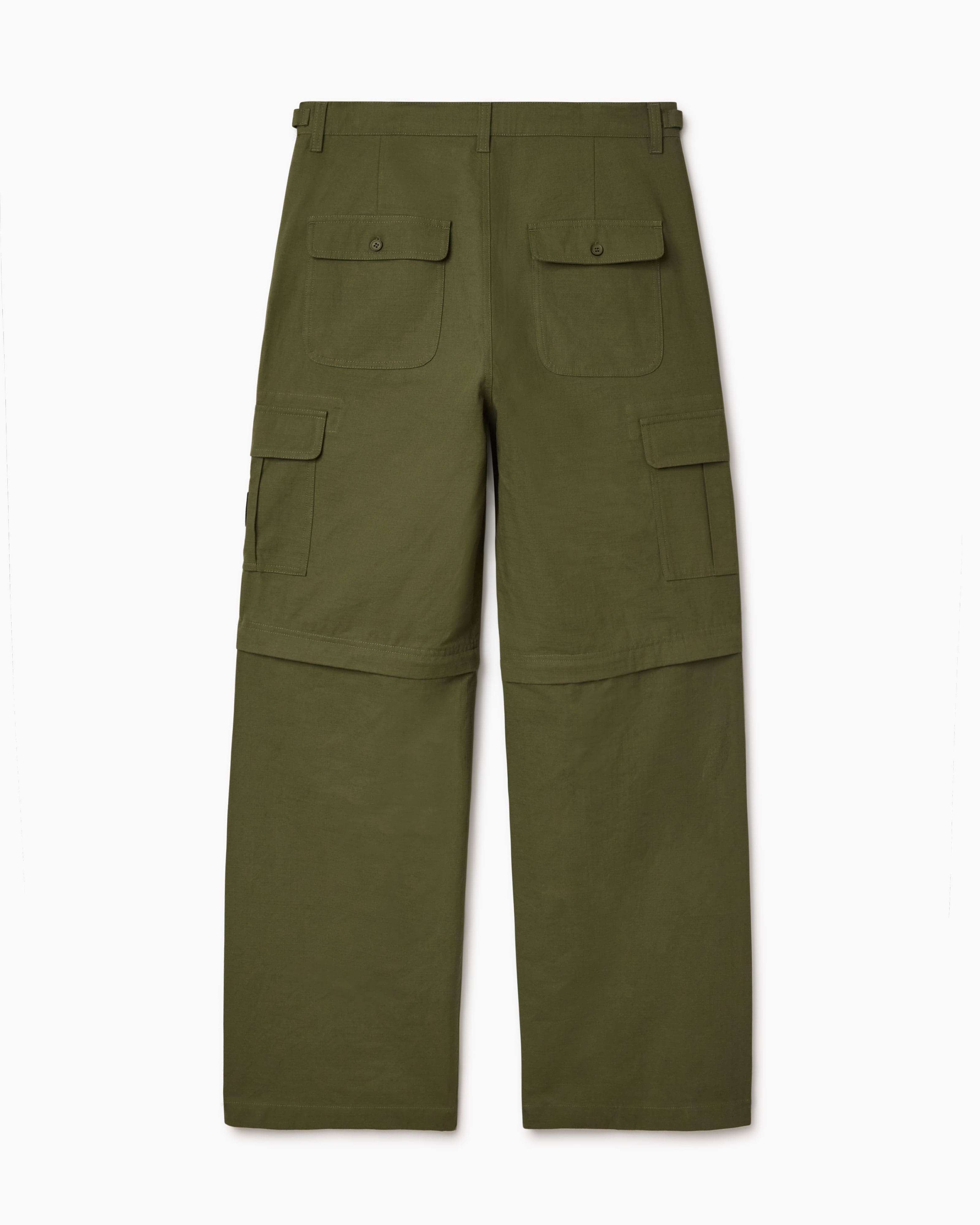 Olive Green cargo pants on a white background