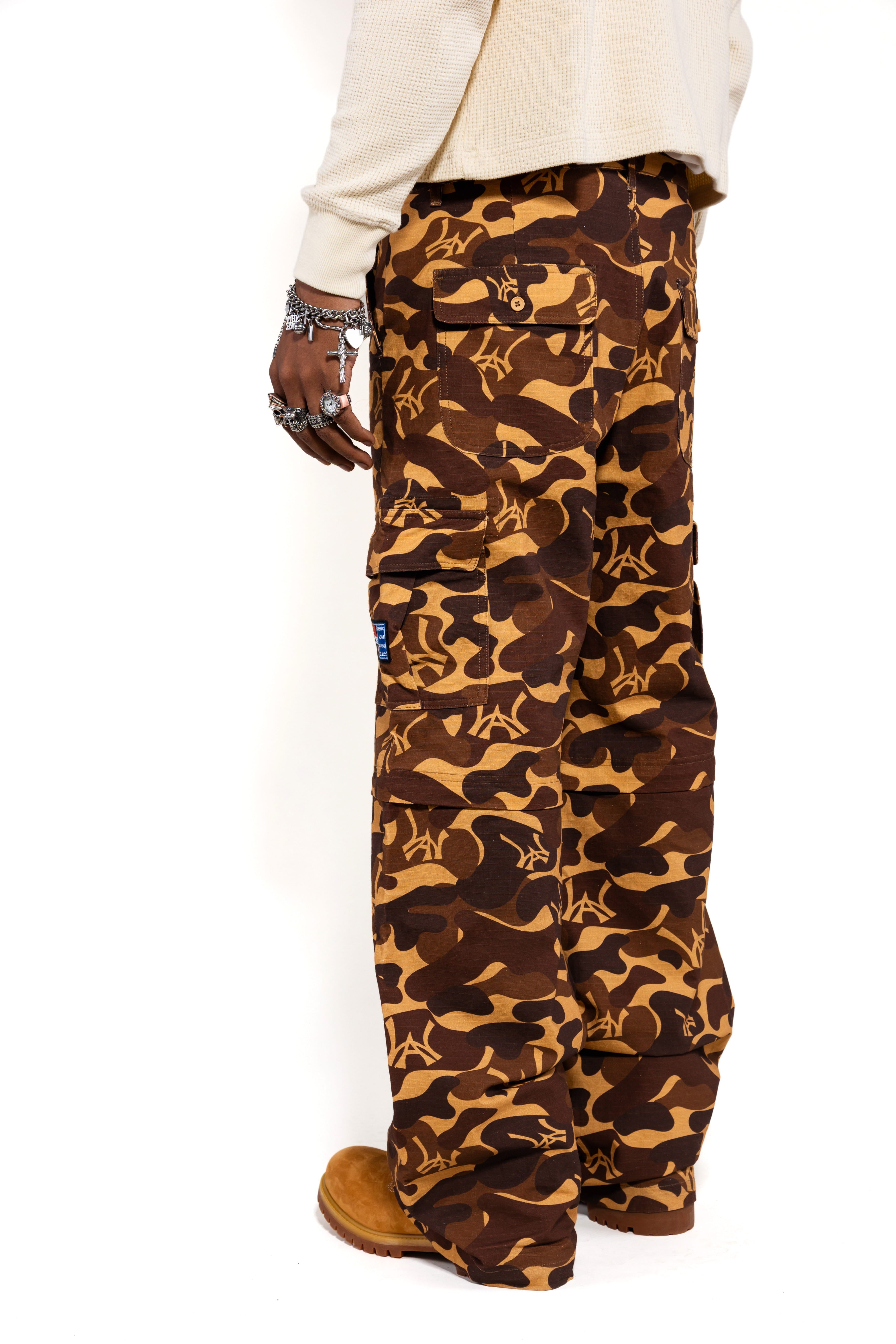 WOA Camouflage pants with a WA brand logo on a white background