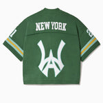 Sage Green Football jersey with 'New York' and logo on a white background