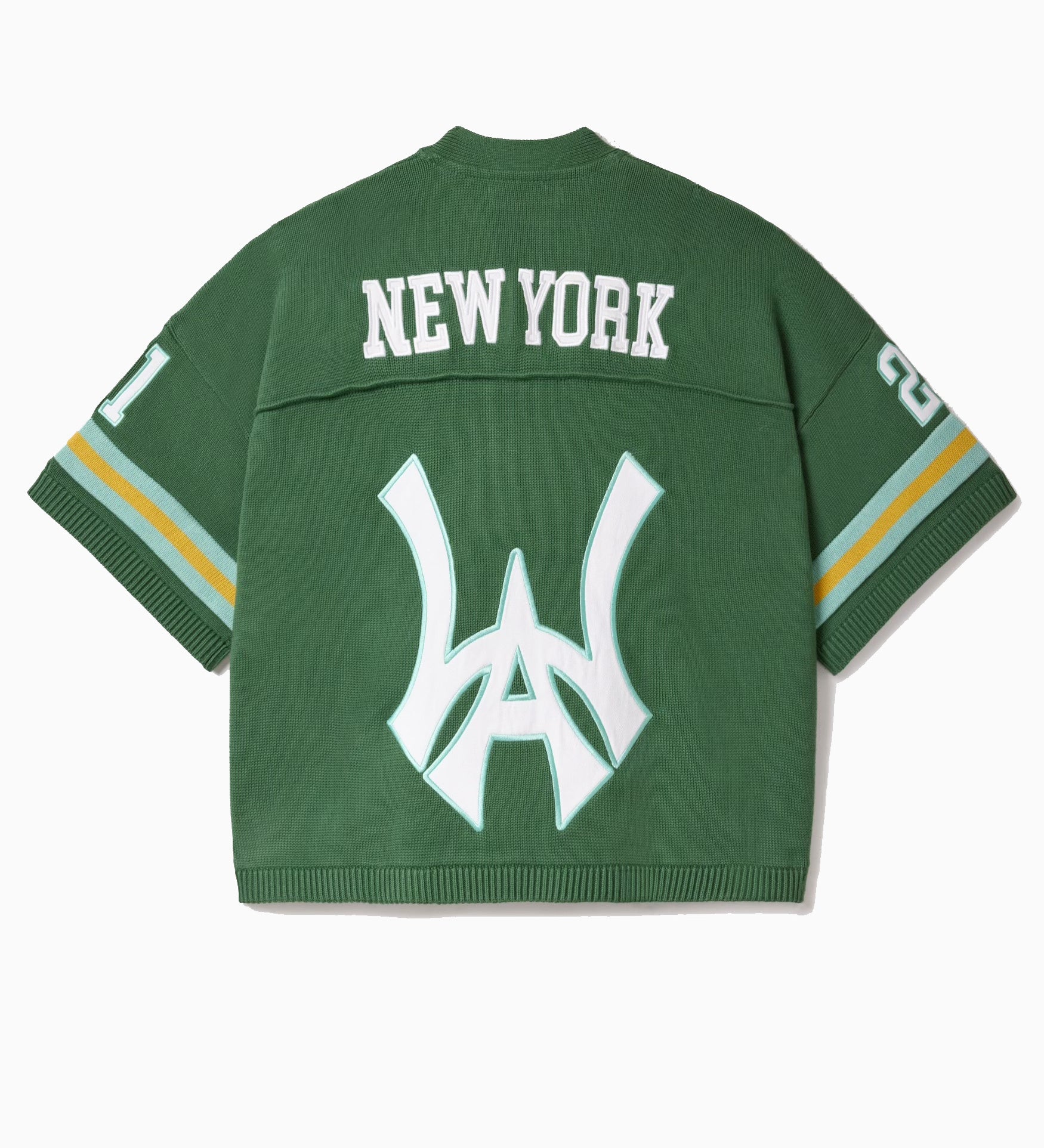 Sage Green Football jersey with 'New York' and logo on a white background