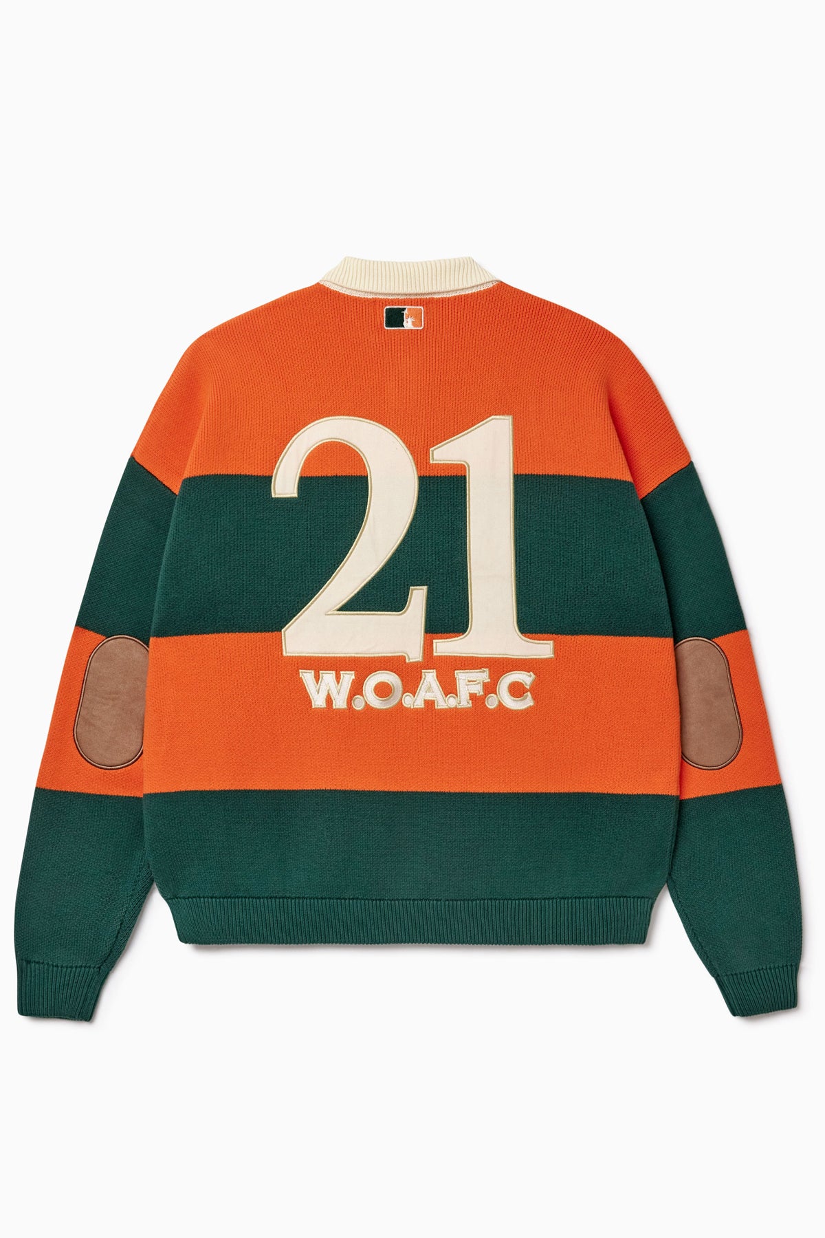 Sweater with '21 W.O.A.F.C.' embroidered on a white background.