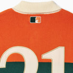 Close-up of the back of the collar, WOA logo and the number 21.