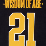 Black Jersey with 'Wisdom of Age' and number '21' in gold on a black background
