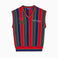 Wisdom of Age red multi knit sweater vest featuring premium cotton construction and signature embroidered detailing on white background.