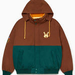 Front view of the Harbor Sailing Jacket  in Mocha / Marine Green