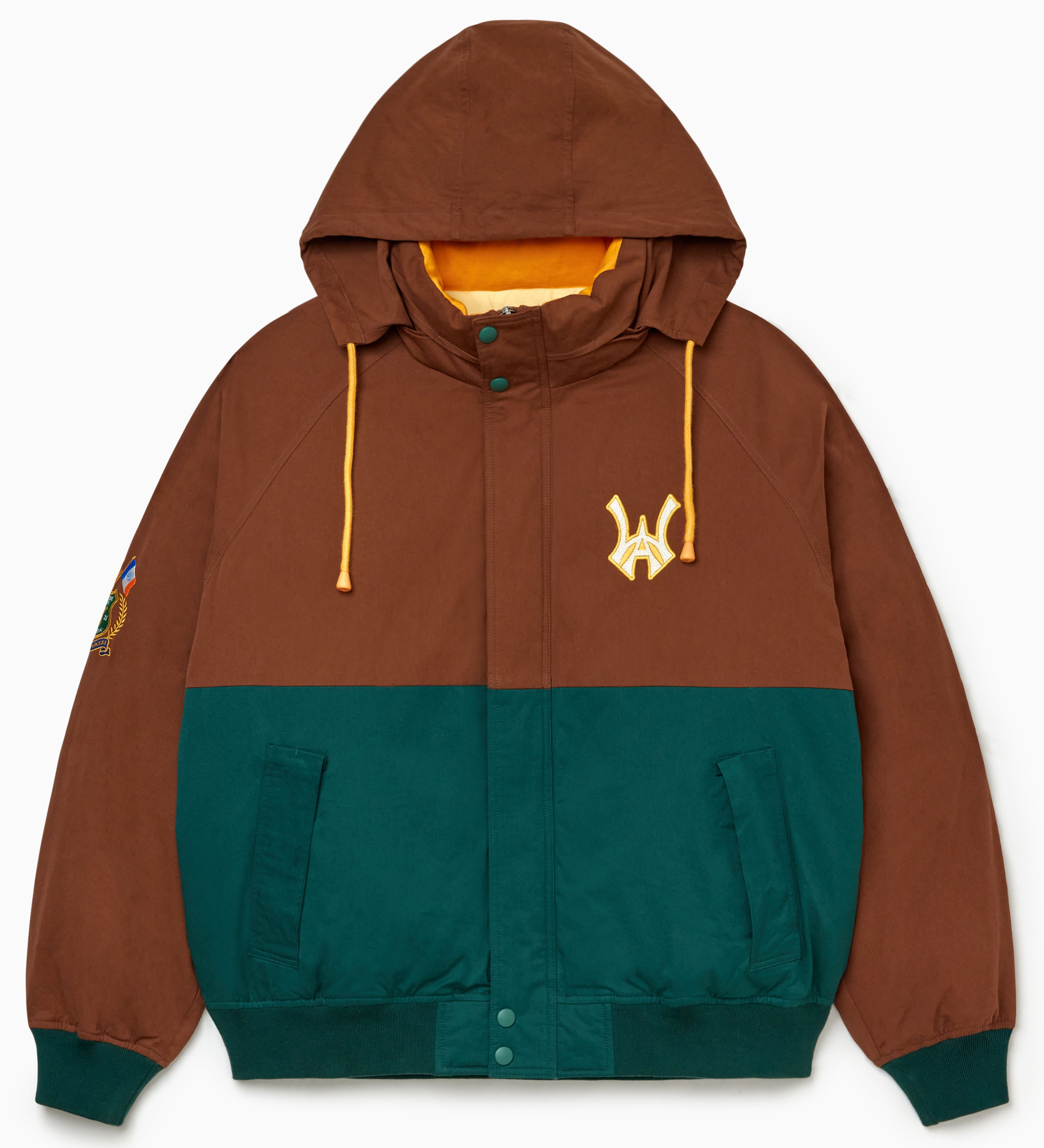 Front view of the Harbor Sailing Jacket  in Mocha / Marine Green