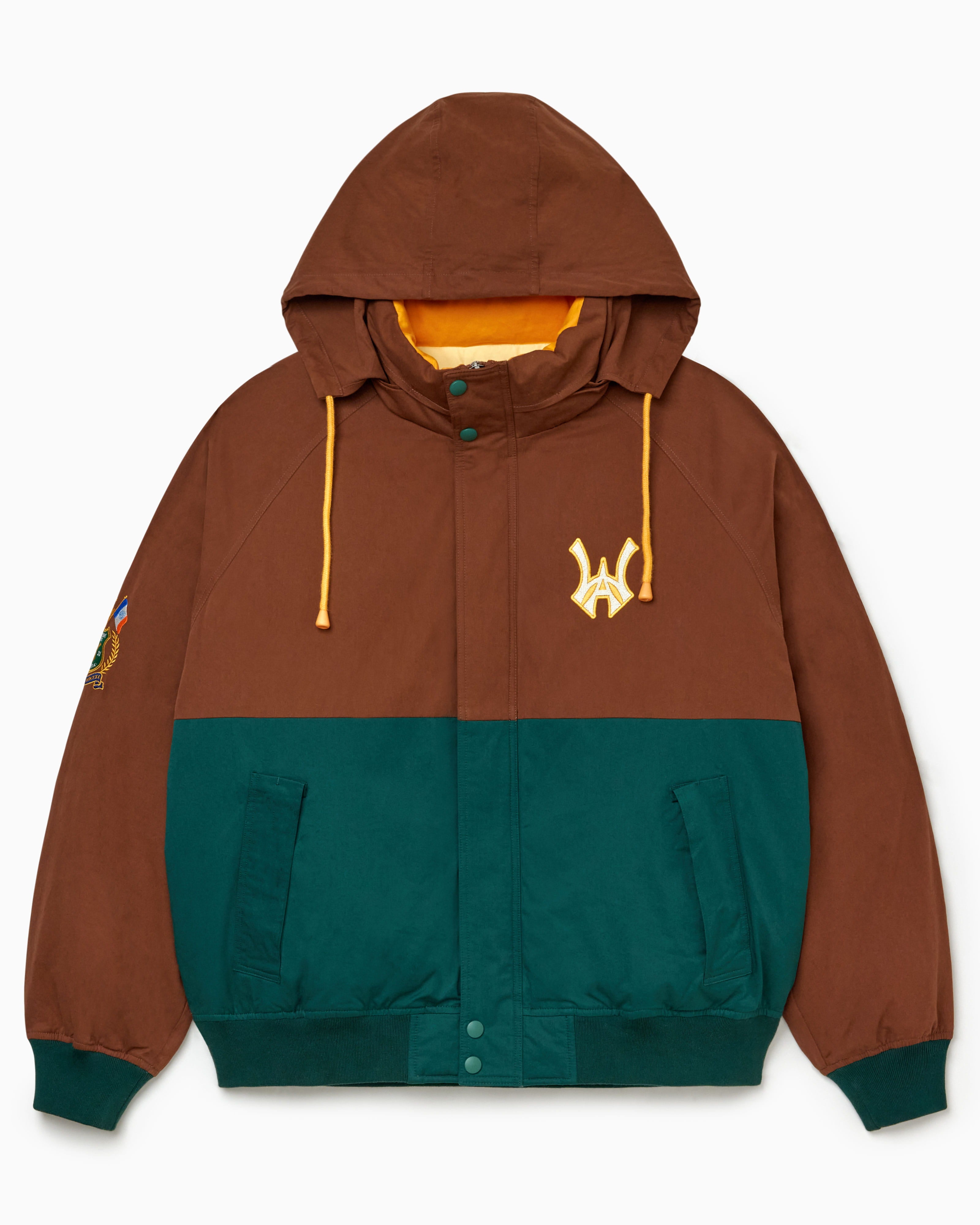 Front view of the Harbor Sailing Jacket  in Mocha / Marine Green