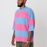 Cable-Knit Short-Sleeve T-Shirt- Cotton Candy