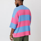 Cable-Knit Short-Sleeve T-Shirt- Cotton Candy