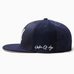 Wisdom Of age Logo Fitted Hat Navy Side view 