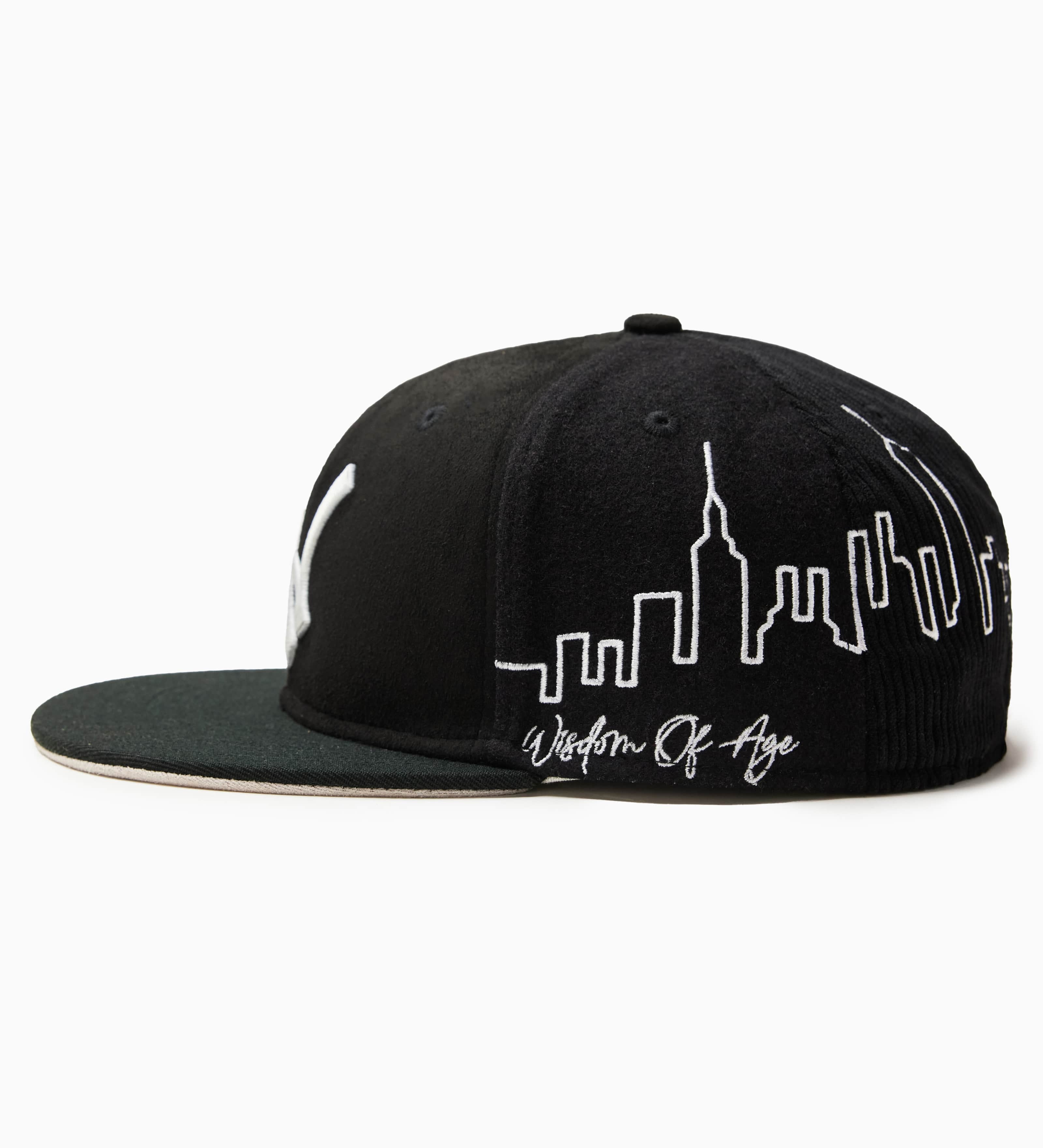 Wisdom Of age Skyline Fitted Hat Black side view