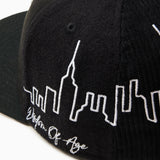 Wisdom Of age Skyline Fitted Hat black side view close up