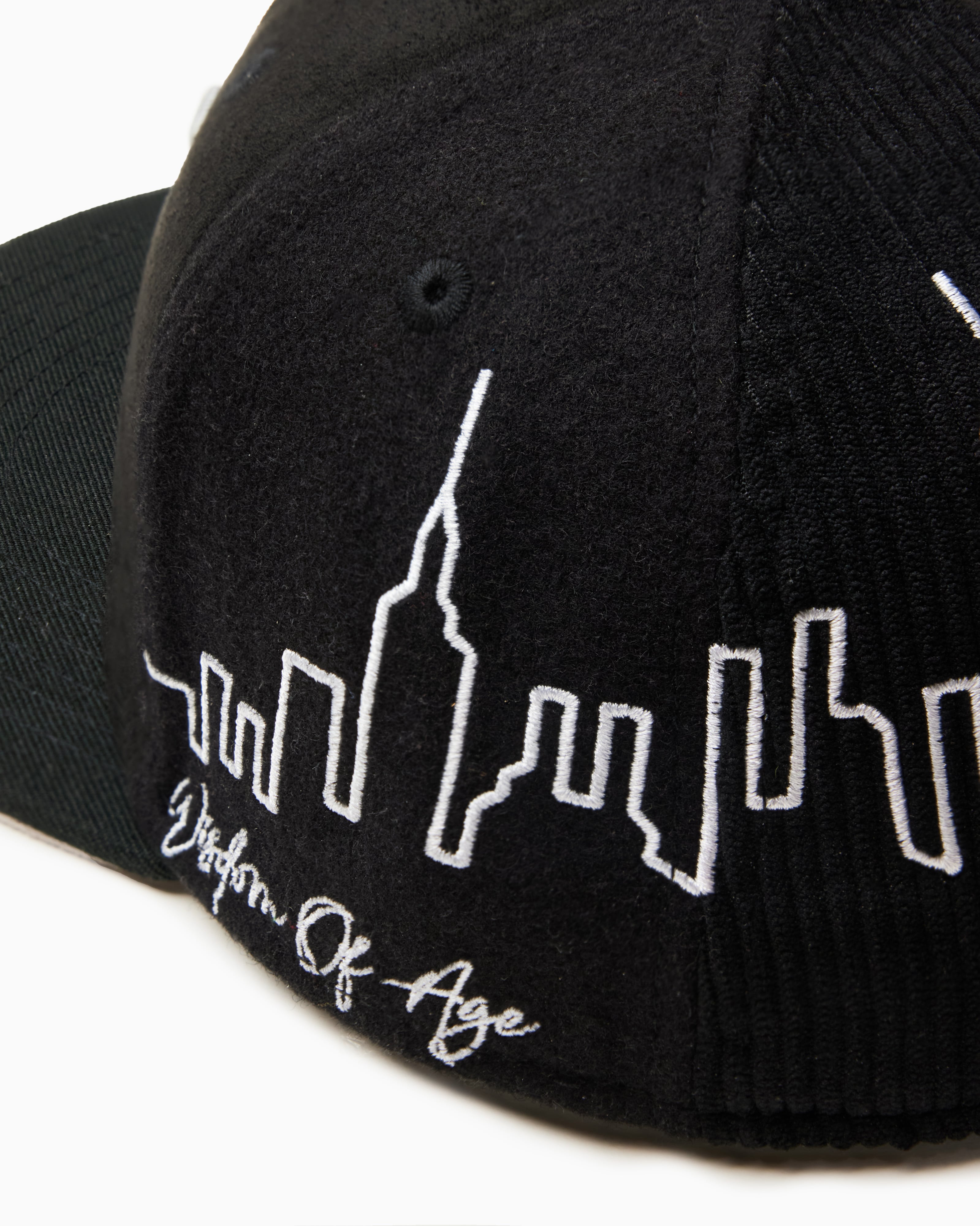 Wisdom Of age Skyline Fitted Hat black side view close up