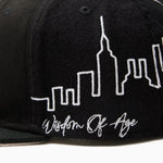 Wisdom Of age Skyline Fitted Hat black side view Close up