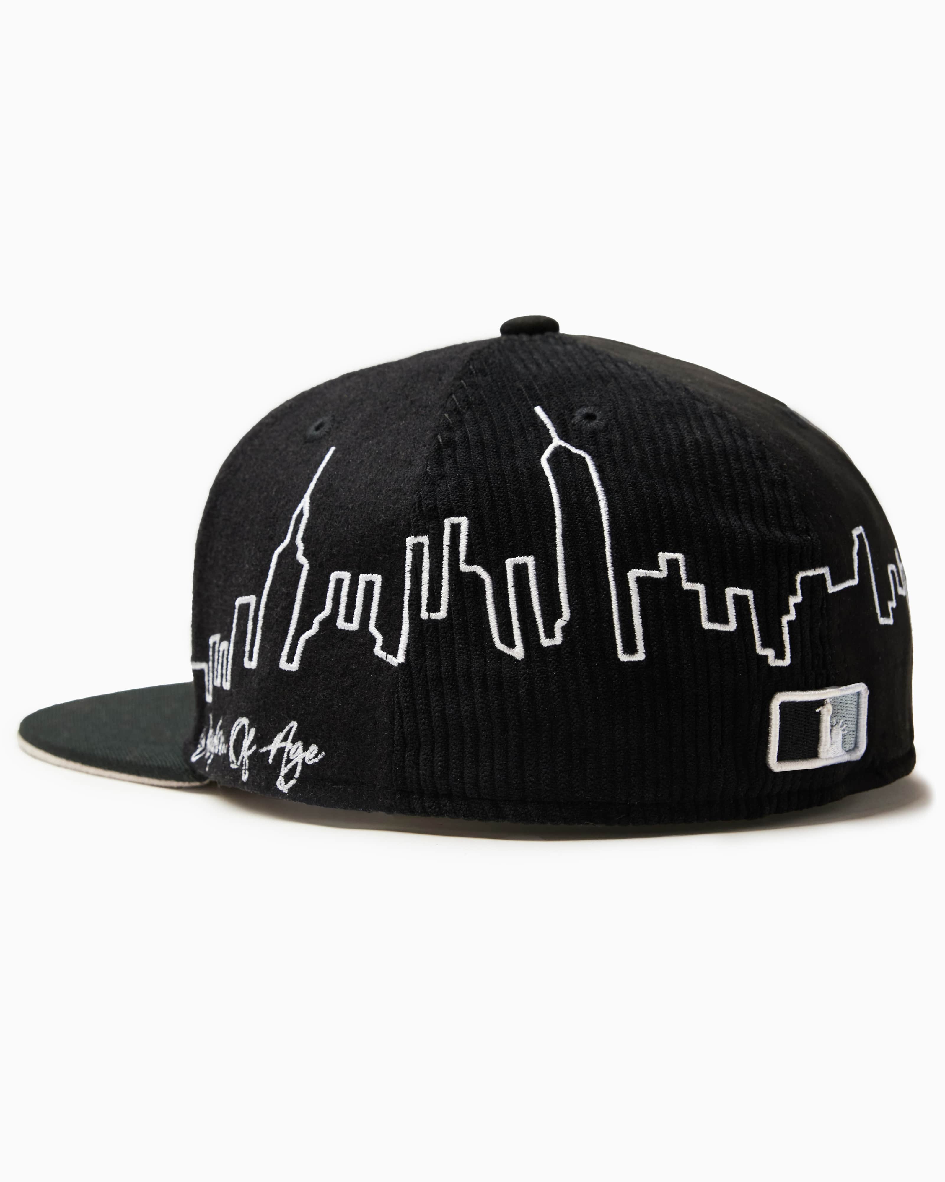 Wisdom Of age Skyline Fitted Hat black back side view