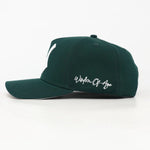Green cap with 'Wisdom of Age' text on a white background