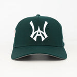 Green baseball cap with a white WA logo on a white background