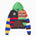 Front view of the Wisdom Of Age rugby hoodie. multi-colored with Navy, brown, lime green, black, red, blue, white, yellow stripes. WOA patch on the left chest and the number 21 on the right chest.