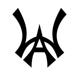 "WA" brand logo in a monogram font connecting the "W" and "A" in the color black