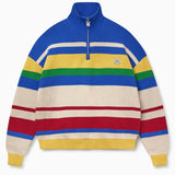 Colorful striped sweater with a WA logo on a white background