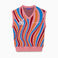 Colorful striped sweater vest with the WA logo and Wisdom Of Age embroidered on a white background