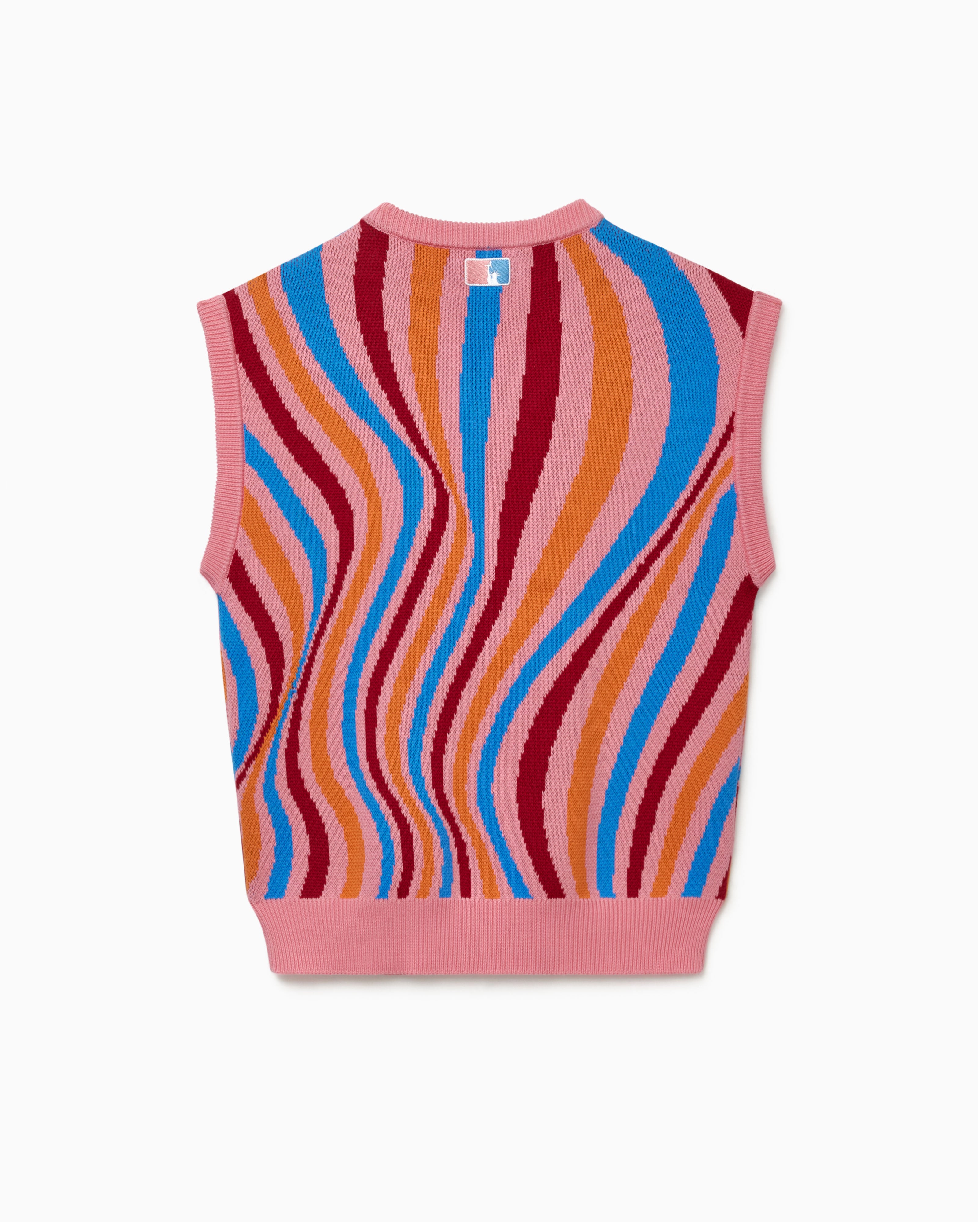 Colorful striped sweater vest on a white background