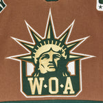 Close up of the WOA Liberty Embroidered on the front.