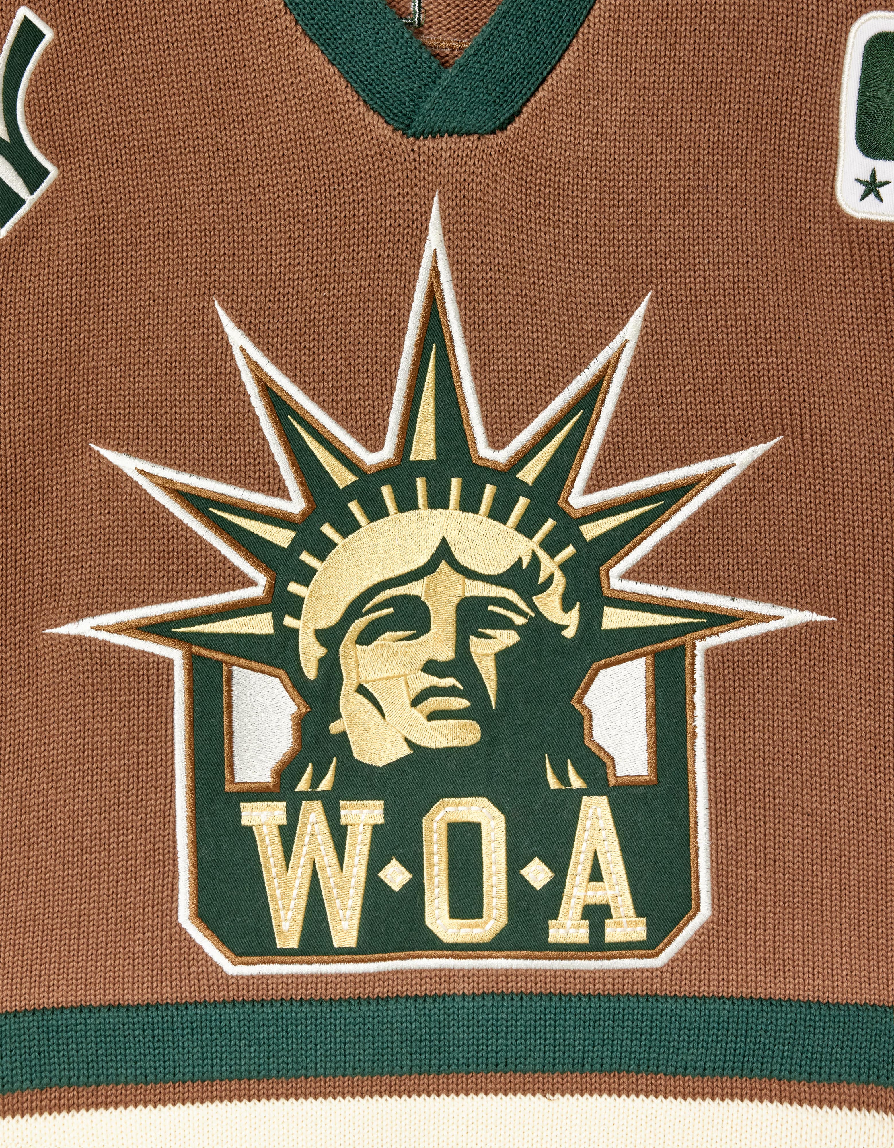 Close up of the WOA Liberty Embroidered on the front.