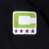 Captains patch with a neon green C and a white center on a black background