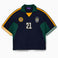 Wisdom Of Age Knit Soccer Jersey Rio. Black Knitted Soccer jersey with yellow accents and a logo on a white background