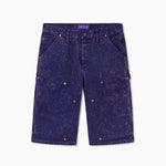 WOA Canvas Carpenter Shorts in Purple with WOA brand label on a white background