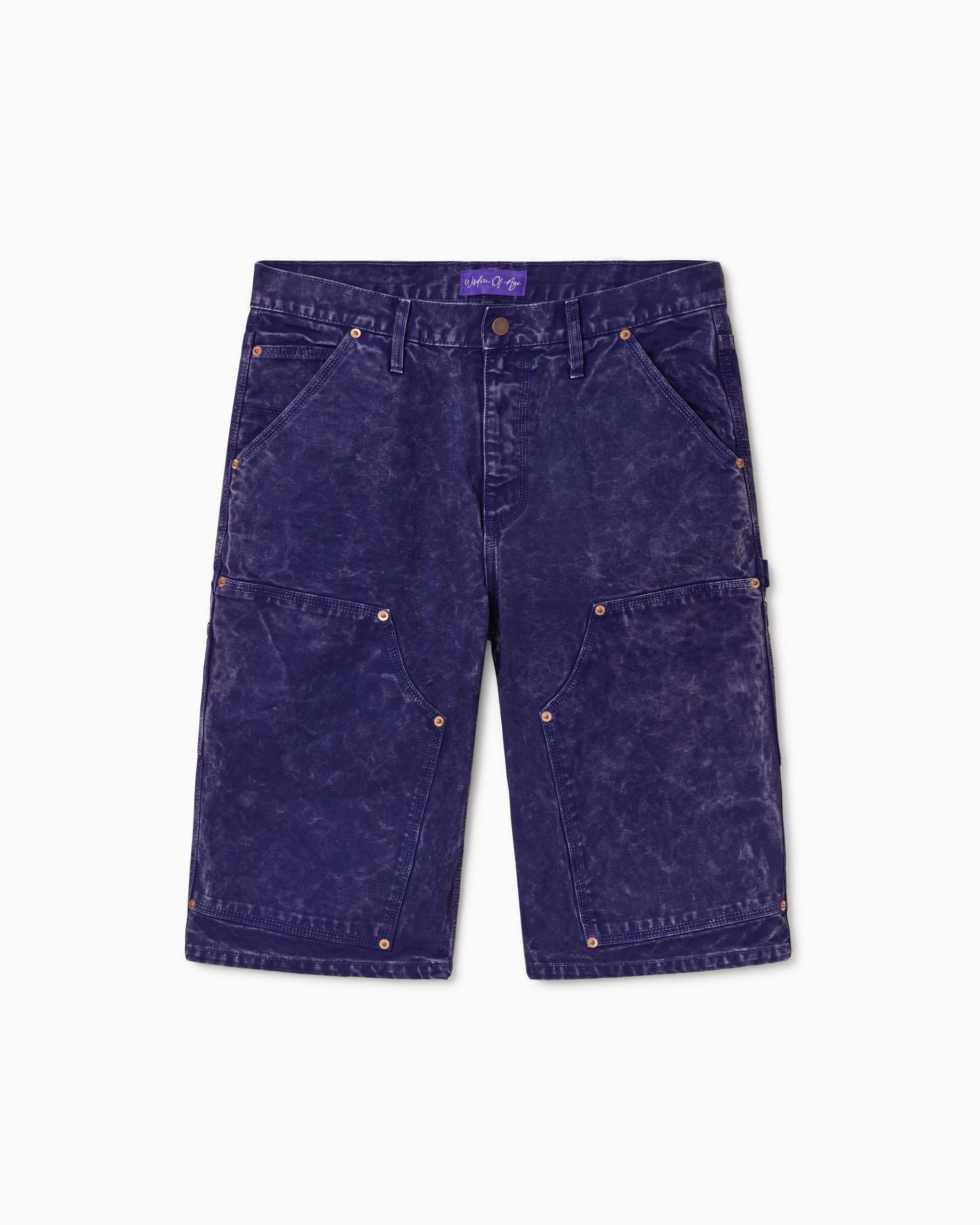 WOA Canvas Carpenter Shorts in Purple with WOA brand label on a white background