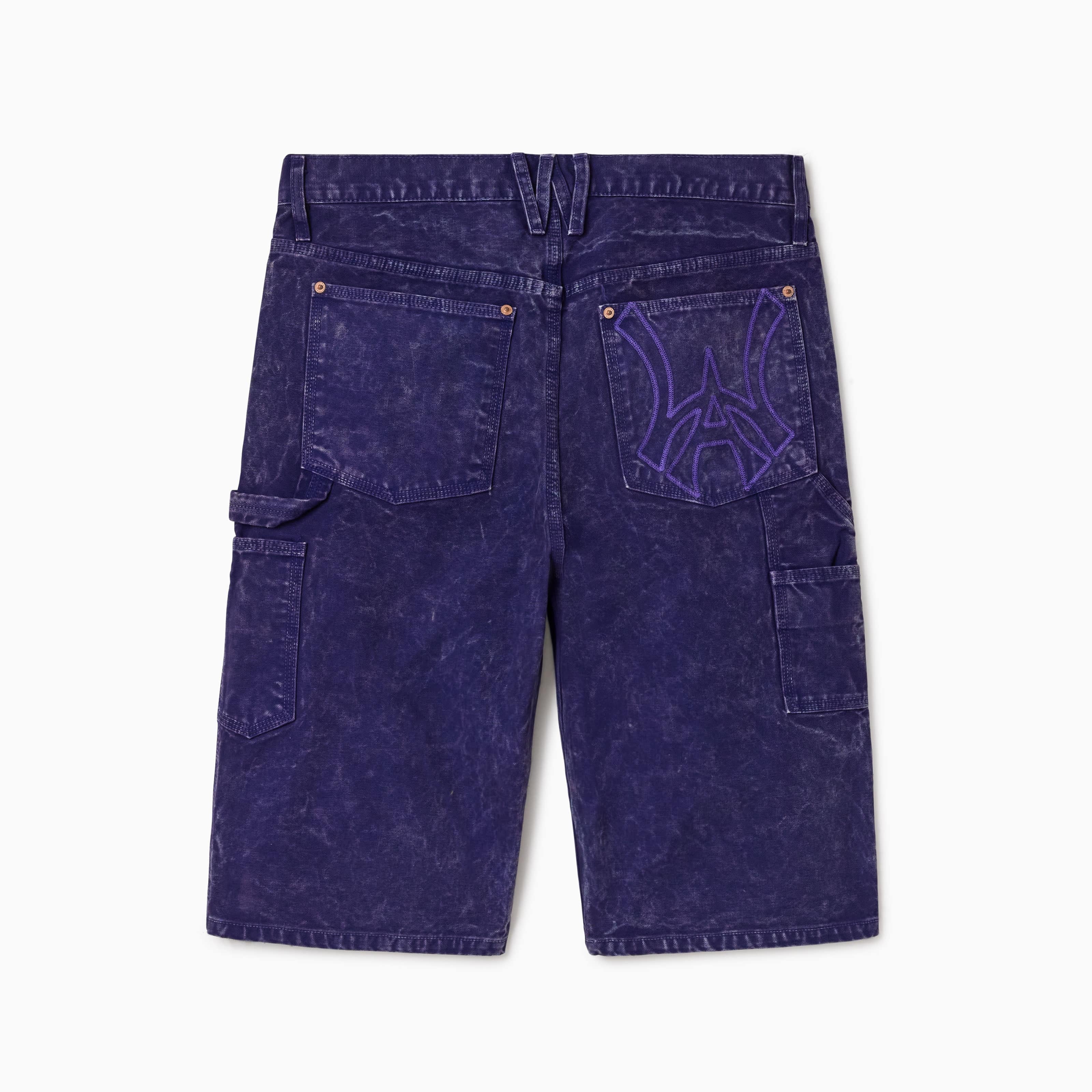 WOA Canvas Carpenter Shorts in Purple with WA logo on right back pocket on a white background