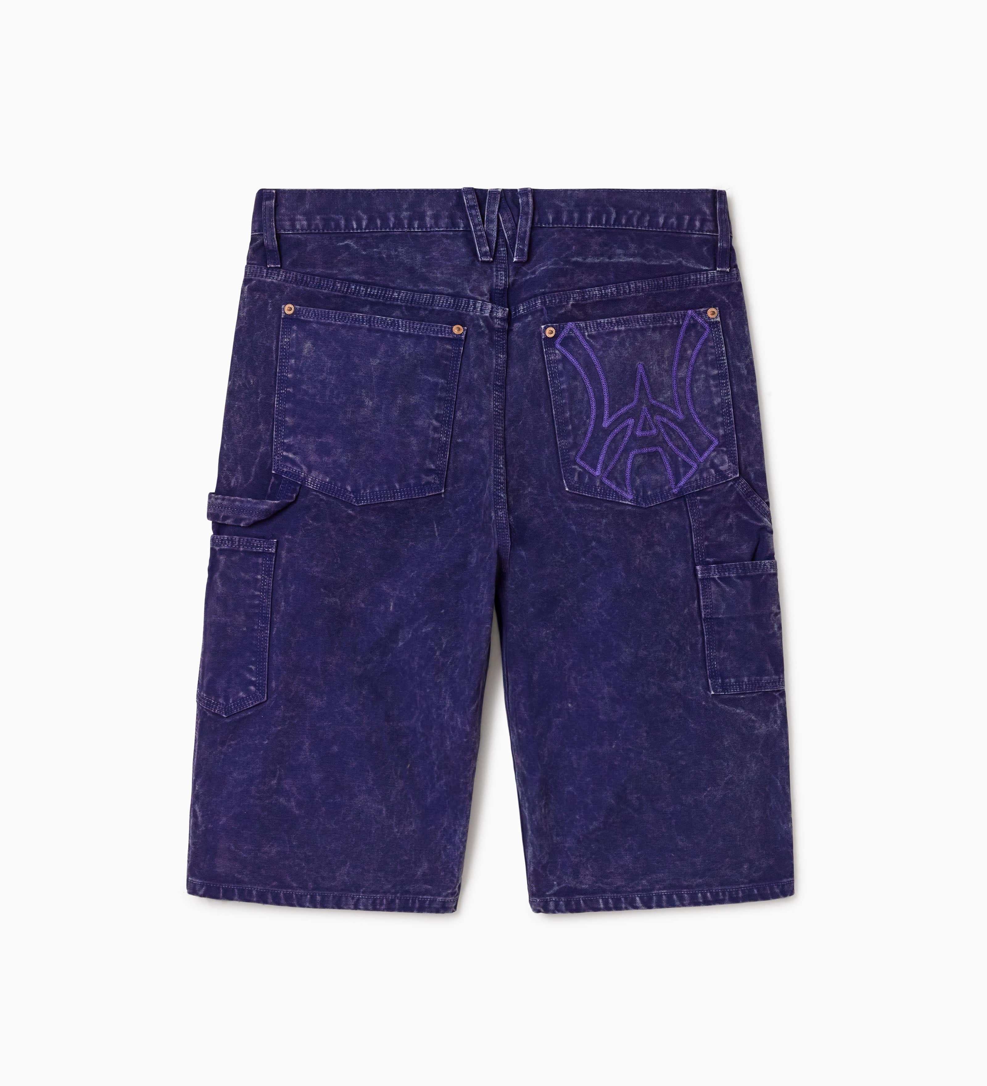 WOA Canvas Carpenter Shorts in Purple with WA logo on right back pocket on a white background