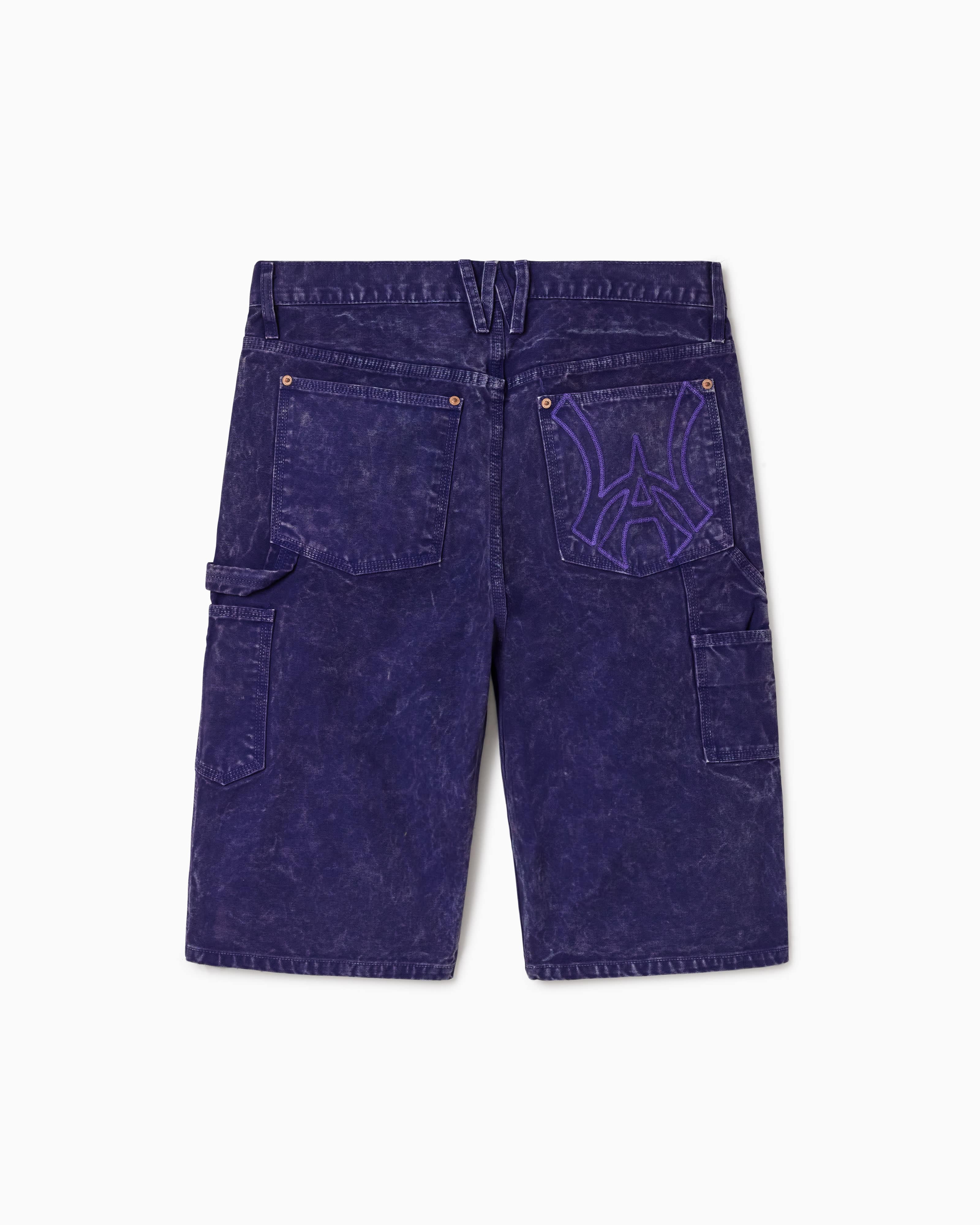 WOA Canvas Carpenter Shorts in Purple with WA logo on right back pocket on a white background