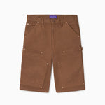 WOA Canvas Carpenter Shorts in Brick with WOA brand label on a white background