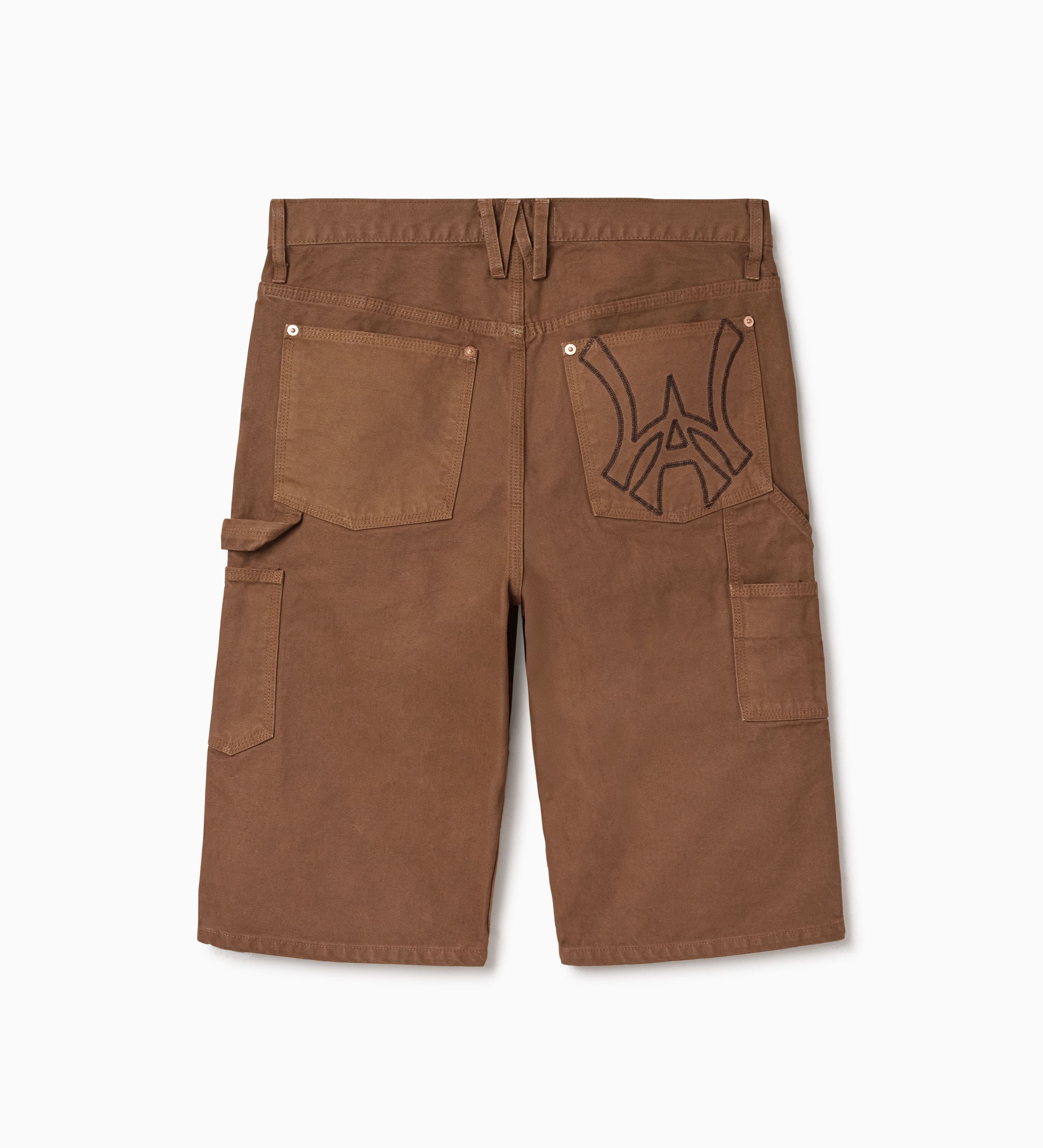 WOA Canvas Carpenter Shorts in Brick with WA logo on right back pocket on a white background