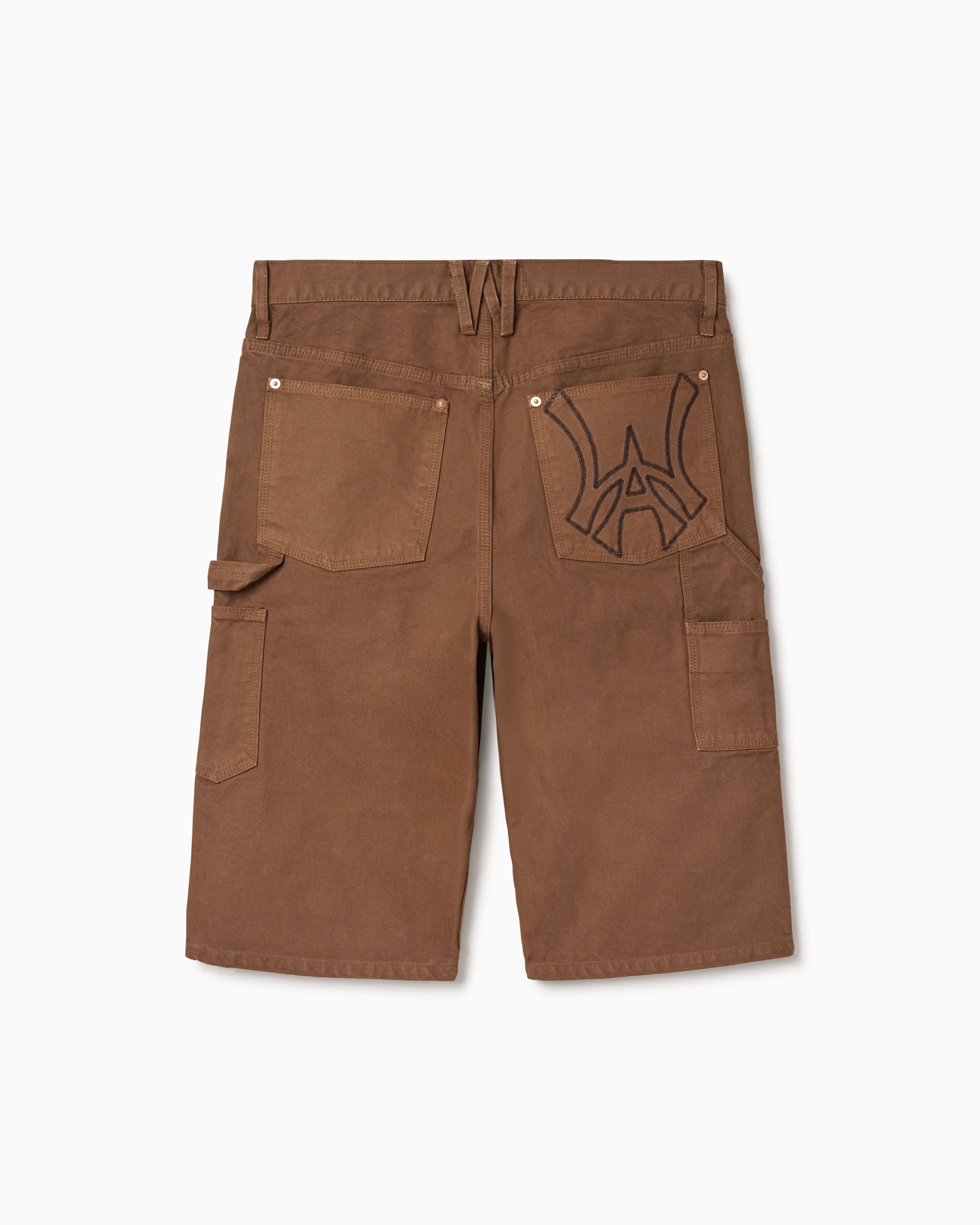 WOA Canvas Carpenter Shorts in Brick with WA logo on right back pocket on a white background