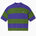 Green and purple striped cable knit t-shirt on a white background
