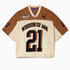 Wisdom Of Age Knit Football Jersey V2 in Sand with 'Wisdom of Age' and number '21' on a white background