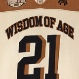 Wisdom Of Age Knit Football Jersey V2 in Sand with 'Wisdom of Age' and number '21' on a beige background