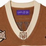 Close up the collar of the Wisdom Of Age Knit Football jersey V2 Sand