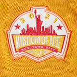 Wisdom Of Age Knit Football Jersey in Mustard - Patch close up