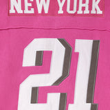 Pink knitted football jersey with 'New York' and number '21'