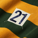 Close Up Of The Wisdom Of Age Knit Clinton Hoodie Multi-Color Front Number 21 in Navy within a White Square.