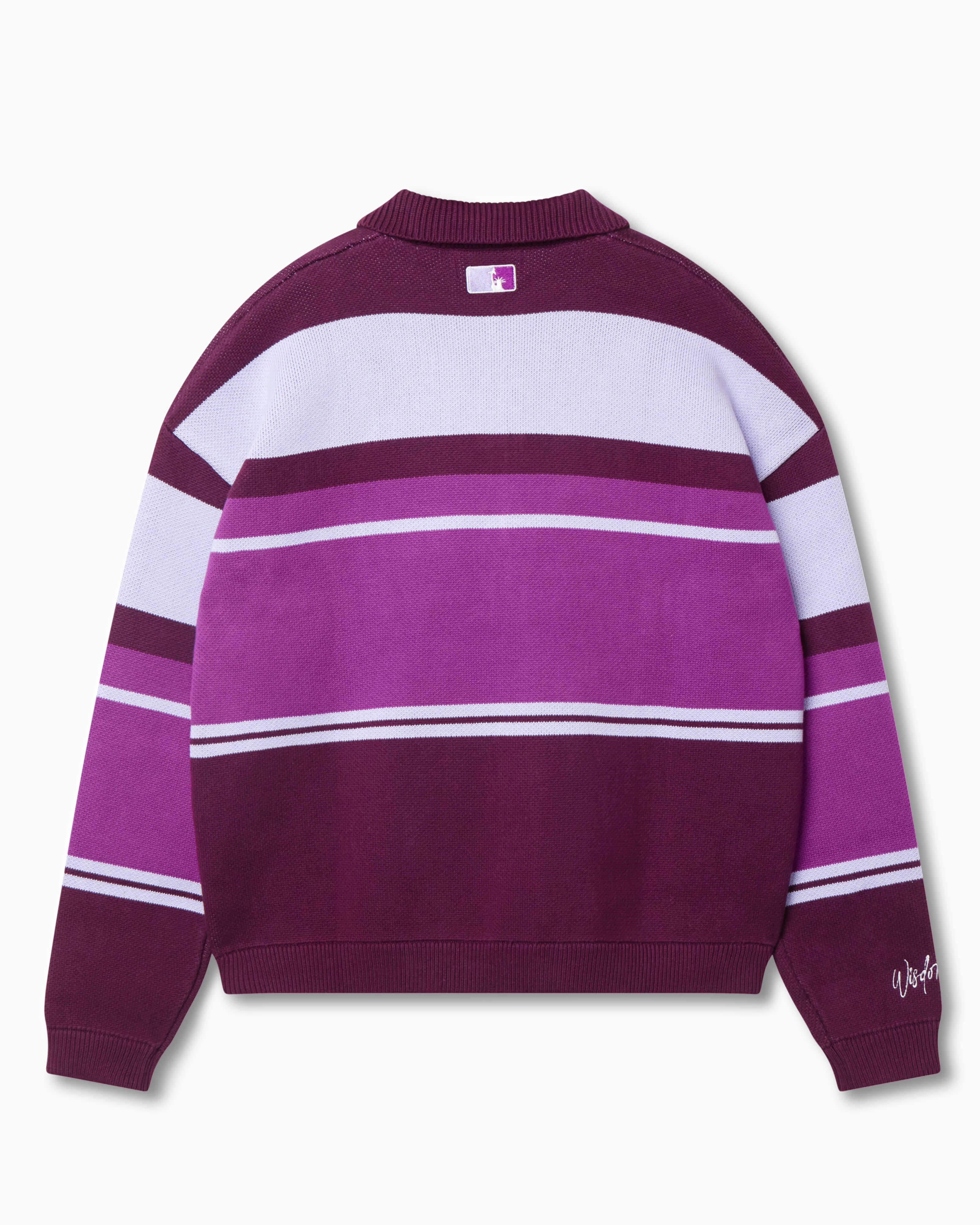 Back of Wisdom of Age Purple Striped Rugby Sweater