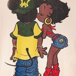 Cartoon characters in streetwear fashion with colorful outfits and accessories.